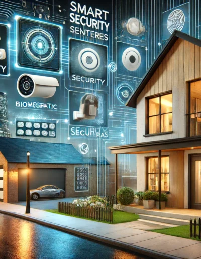 DALL·E 2024-06-14 01.53.05 - A modern, secure home and business environment showcasing advanced security solutions. The home features smart security camer